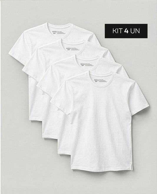 Kit 4 Camisetas Algodão Egípcio Denver Branca