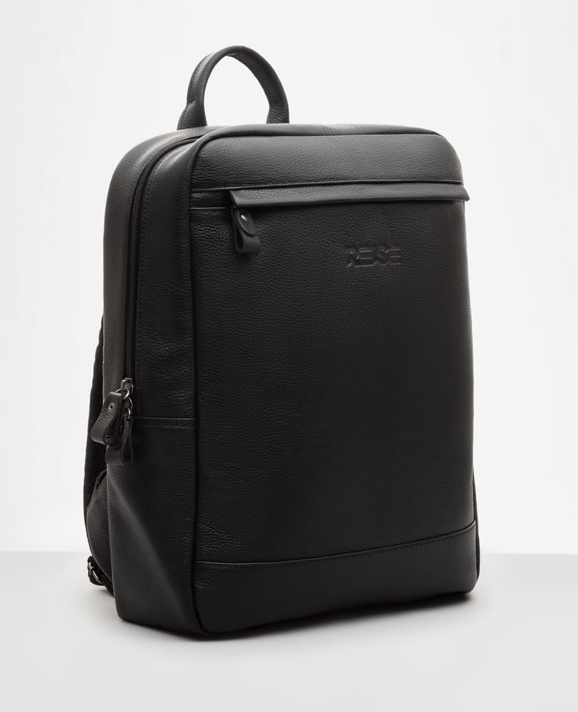 Mochila de couro preta Minimal vista frontal