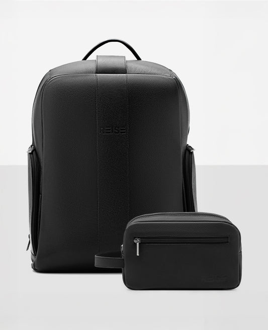 Kit em Movimento Reise – Mochila Preta e Necessaire Stuttgart em Couro Premium