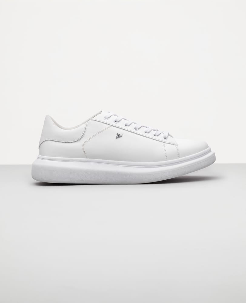 Tênis casual branco masculino RS3 Reise em couro nobre vista 3/4