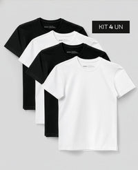 Kit 4 Camisetas Algodão Egípcio Denver - Branca e Preta
