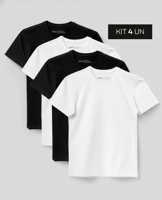 Kit 4 Camisetas Algodão Egípcio Denver - Branca e Preta
