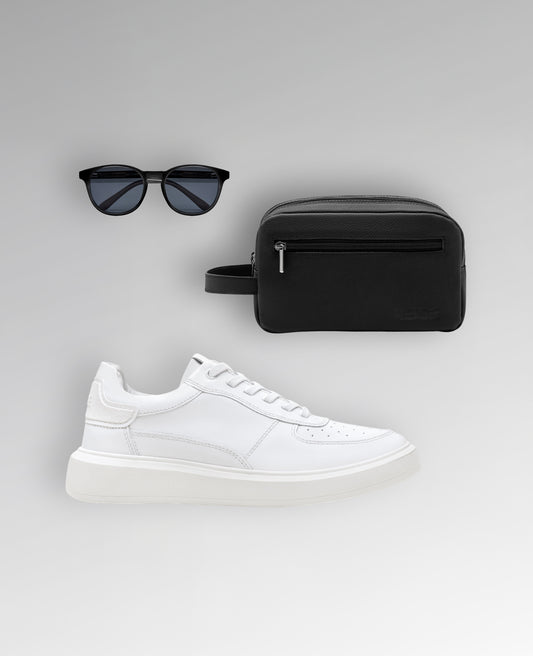 Kit Essential Reise – Tênis Carrera Branco + Necessaire Stuttgart + Óculos Silverstone