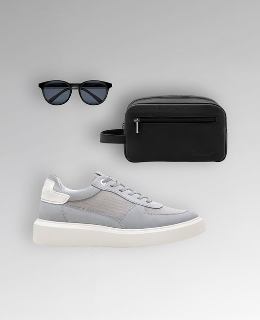 Kit Essential Reise – Tênis Carrera Cinza + Necessaire Stuttgart + Óculos Silverstone