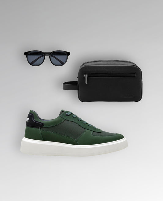Kit Essential Reise – Tênis Carrera Verde + Necessaire Stuttgart + Óculos Silverstone