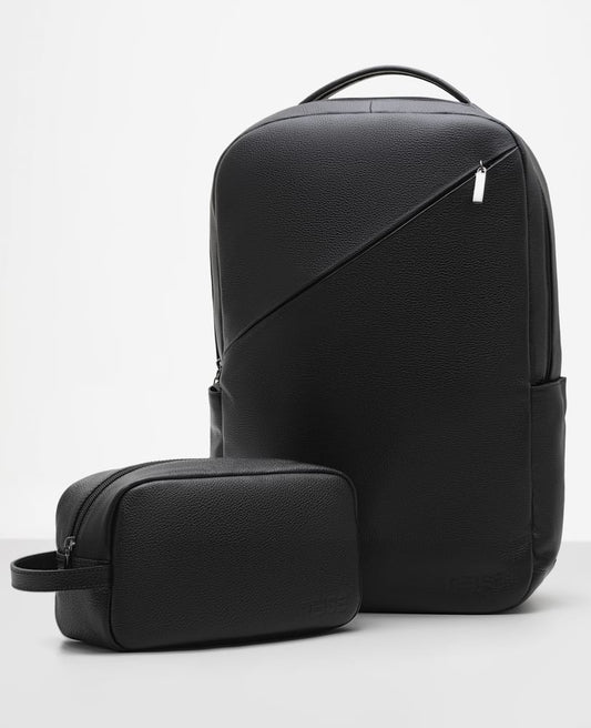 Kit Munich couro mochila e necessaire Reise vista 3 4