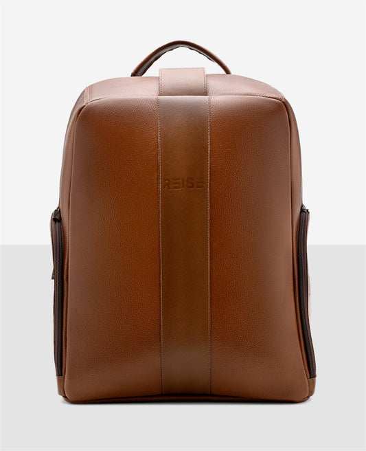 Mochila de couro marrom Stuttgart Reise vista 3 4