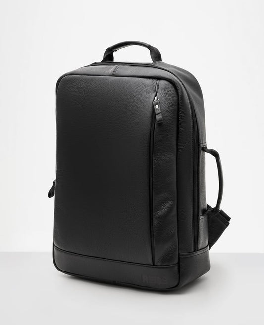 Mochila de couro preta Dublin vista lateral Esquerda