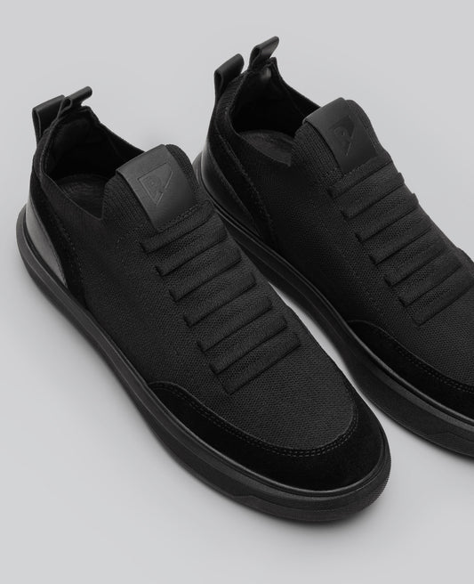 Tenis casual knit all black vista superior do cabedal em knit