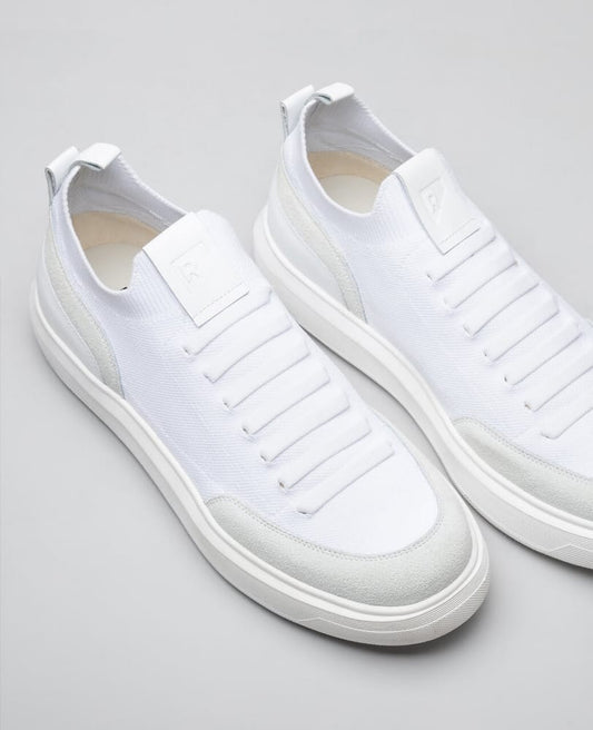 Tenis casual knit branco RS vista superior do cabedal em knit