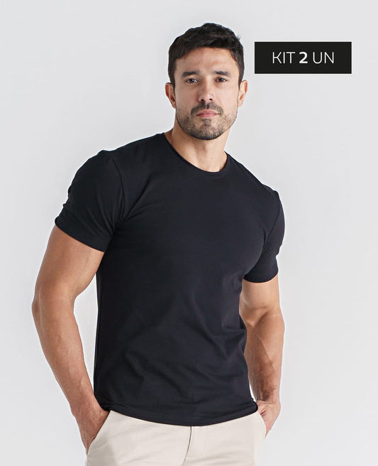 Kit 2 Camisetas Algodão Egípcio Denver Preta